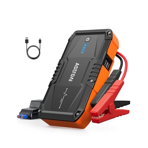 AstroAI S8 Car Battery Jump Starter, Car Jumper Starter Battery Pack for Up to 6.0L Gas & 3.0L Diesel Engines, 12V Portable Jump Box with 3 Modes Flashlight and Jumper Cable (Orange) Orange 