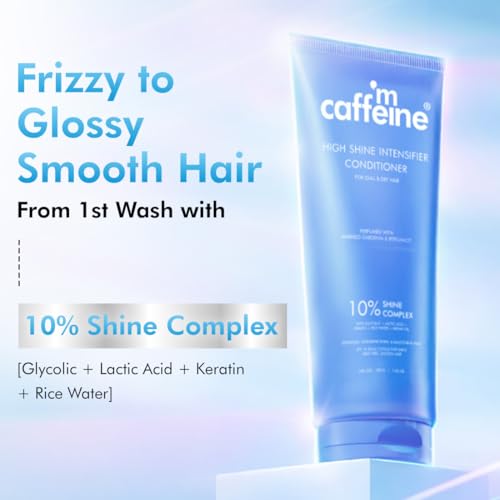 Image of mCaffeine Glossy Hair Conditioner for Dry & Frizzy Hair| 10% Shine Complex with Glycolic Acid & Keratin| Smoothens Hair Fiber| 48 Hr Frizz Control| Fresh Floral Fragrance - 200ml