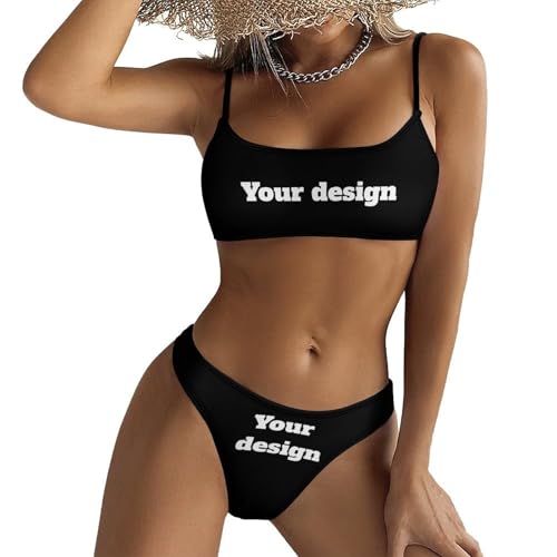 Custom Swimsuit for Women Add Own Image and Text Design Personalized Fashion Sexy Sling Bikini Swimwear Two Piece