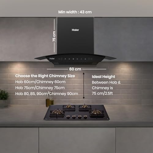 Image of Haier 75 cm 1600 m3 /hr Filterless Autoclean Kitchen Chimney, 220W Motor | Unibody Design (Zero Weld Body) | 10 Yr Motor & 4Yr Product Warranty | Free Installation Kit | HIH-G75HM-N