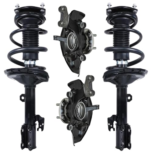 Image of Detroit Axle - Front 4pc Steering Knuckles Kit for 04-07 Toyota Highlander, 2 Steering Knuckles & Wheel Bearing Hubs 2 Struts w /Coil Spring 2004 2005 2006 2007 Replacement Suspension