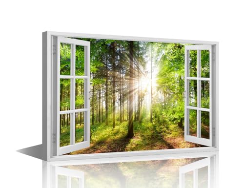 Toile murale 3D effet fenêtre avec vue sur soleil pour salon et chambre