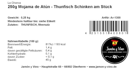 250g Mojama de Atún | Thunfisch Schinken am Stück | OHNE KONSERVIERUNGSSTOFFE | viel Omega 3 | Schinken des Meeres
