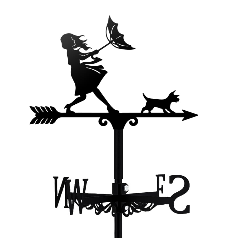 TNKBREEZE Dog Metal Weather Vane Black Metal Wind Vanes Patio Wind Vanes for OutsideYard Farm Garden Patio Decoration Wind Measuring Tool Weathervanes (Lady walking her dog)