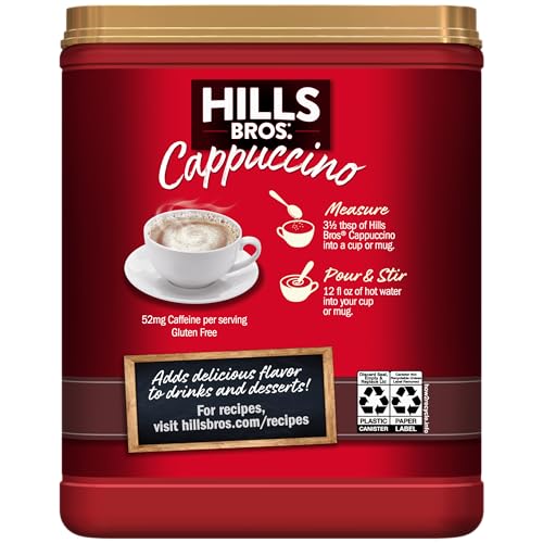 Hills Bros Instant Double Mocha Cappuccino Mix, Easy to Use, Enjoy Coffeehouse Flavor from Home, Frothy, Rich Chocolate, Brown, 16 Oz