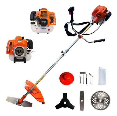 Roçadeira a Gasolina 2 Tempos Profissional 75CC 3HP Com Lâmina 3 e 2 Pontas Facão, Disco 80 Dentes, Kit de Reparo e Acessórios Knakasaki