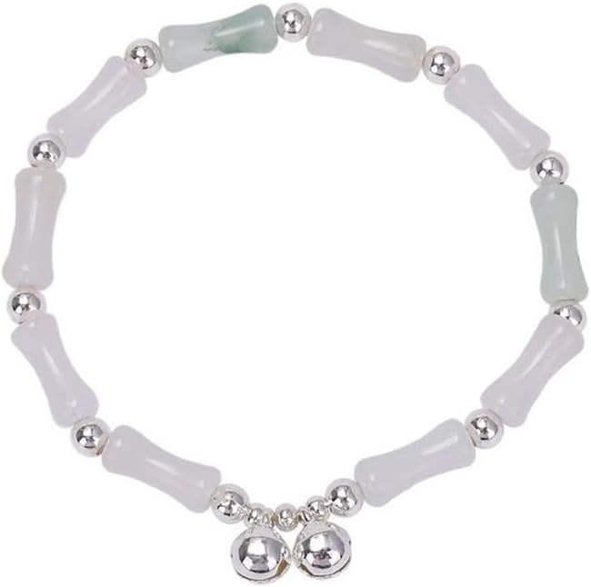 Mnyixsi Jade Bamboo Shape Beaded Jade Bracelet Bell Bamboo Bracelet Tianshan Jade Bracelet Adjustable Bangle Cuff Jewelry Gift for Women Men