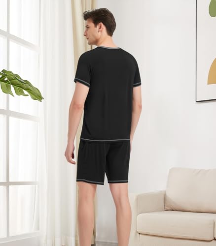 Image of NACHILA Men's Bamboo Viscose Pajamas Set Raglan Short Sleeve Shorts Pjs