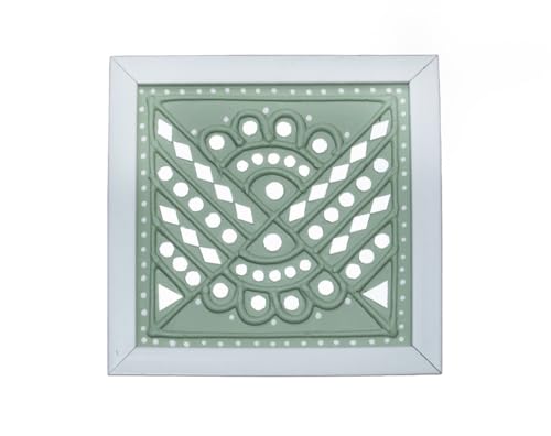 Image of Ethnics of Kutch Traditional Kutch Handicraft Mud-Mirrorwork Lippan Kam Wall Art With Frame - Square (07 Inch x 07 Inch) - (Pista - LKT-0105)