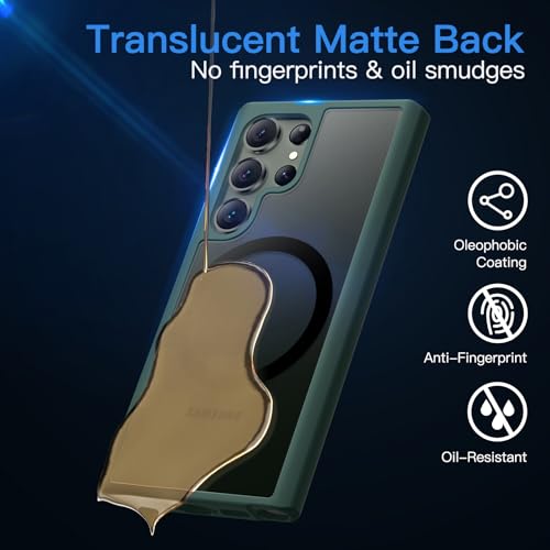 Image of JETech Magnetic Case for Samsung Galaxy S23 Ultra, Midnight Green | Cover Compatible with MagSafe, Translucent Matte Back, Shockproof Protection
