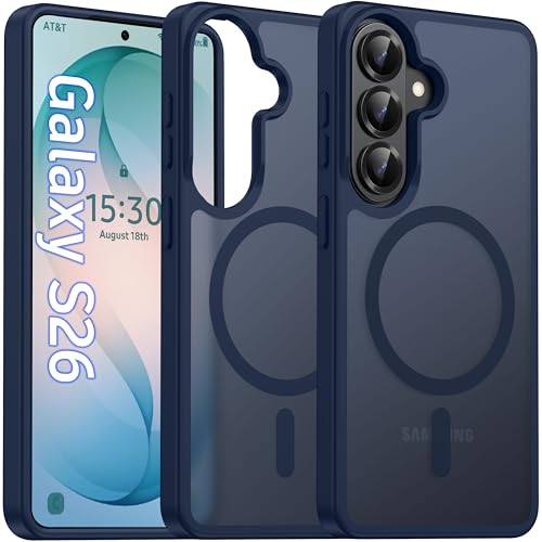 Image of Oterkin Magnetic Samsung Galaxy S26 Case, Dark Blue | Matte, Compatible with MagSafe, Frosted Translucent, Shockproof Anti-Scratch Slim Fit, Military Grade Protection
