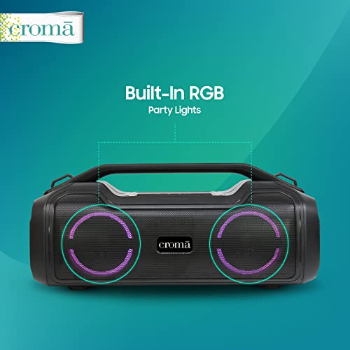 Image of Croma Portable Bluetooth Boombox Speaker with 40W Audio Output, Multiple connectivity: Built in mic and RGB Party Lights, Type-C Charging Port (12 Months Warranty) (CREMP1902sBTBB, Black)