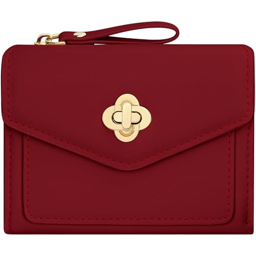 BIAOTIE Small Wallet for Women Leather Bifold Pocket Wallet RFID Blocking Credit Card Holder Cute Purse with Zipper Coin Pocket (Red)