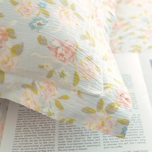 Image of Story@Home King Size Air Cotton Bedsheet 240 TC Fitted Sheet with 2 Pillow Covers, Soft & Durable Bed Sheet for King Bed (270 x 250 cm, Floral Print, Light Blue & Peach)
