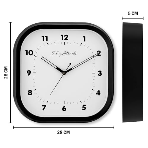 Image of Sehaz Artworks Silent Square Wall Clock for Hall | Black - 28x28 CM | Non Ticking, Designer Wall Clock for Bed Room Silent Sweep, Wall Watch for Living Room Stylish, Clock for Living Room Stylish