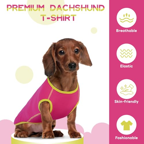 Lelepet Hundeshirt für Dackel, Hund Sommer T-Shirt Weiches Hundehemd, Atmungsaktives Dackel Hunde Shirt, Dehnbare Dackelkleidung, Leichter Hundepullover Shirt, Rosa XL