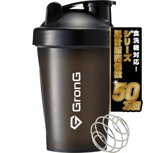 グロング GronG プロテイン シェイカー 400ml 小さめ シェイカーボトル シェーカー プロテインシェイカー ブラック（Amazon）