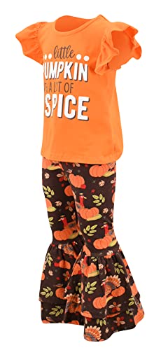 Image of Unique Baby 2 Piece Girls Double Bell Bottom Leggings Outfit with Short Sleeved Shirt Kid and Toddler Clothes Set