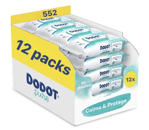 Dodot Pure Toallitas Húmedas para Bebé, calma y protege con Aloe Vera para la piel sensible de tu bebé, 552 Unidades, 12 Paquetes x 46 Toallitas, Sin Alcohol