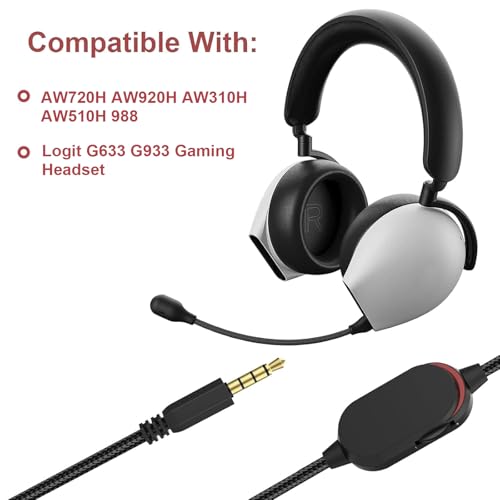 Xivip AW920H Gaming Headset Cable,Audio Aux Cable Compatible with AW920H AW720H AW310H AW510H 988 Gaming Headset, Inline Mute Volume Controller (Nylon Braided 6.5ft,Red)