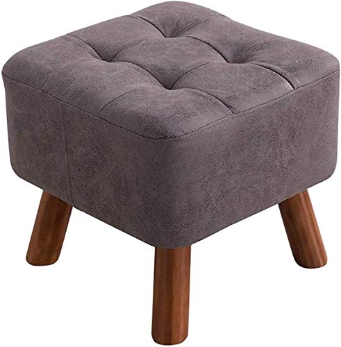 Pouf carré rembourré chic et repose-pieds en bois