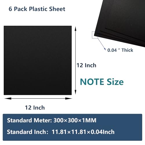 Image of 6 Pack Black Plastic Sheet 12x12x0.04 in Flexible High Tensile Plastic Sheets Black Plastic Panel for DIY Materials Handicrafts Home Decoration