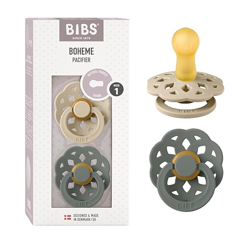 Image of BIBS Pacifiers 0-6 Months | Boheme Collection 2-Pack | BPA-Free Round Nipple | Nautral Rubber Latex | Made in Denmark | Vanilla /Pine