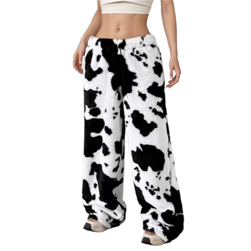 Image of VCM Leopard Print Pants Y2k High Waisted Baggy Trousers Drawstring Fluffy Cheetah Fuzzy Pajama Sleepwear