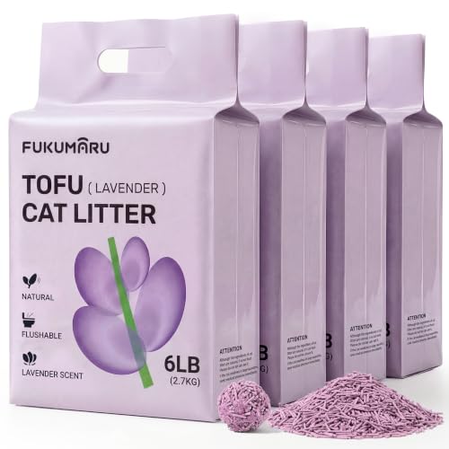 FUKUMARU Arena de Tofu para Gatos 10.8kg - Arena aglomerante para Gatos, Control de olores con Aroma de Lavanda, Libre de Polvo y fácil de aglomerar, desechable en el Inodoro