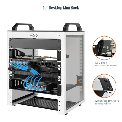 Image of Tecmojo 6U Network Rack, 10 inch Mini Server Rack with 2 Side Translucent Panels & 2 Top Handles, 7.87 inch Deep, for 10 inch IT Equipment & A /V Devices, White