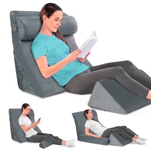 EURCRBU 4Pcs Wedge Pillow Set Memory Foam Post Surgery Pillow Back Leg Support Pillow Adjustable Bed Rest Pillow - Gray