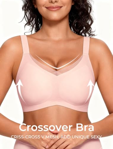 Image of Vinfact Womens V Lace Wireless Seamless Bras No Underwire Comfort Push Up Bra Supportive Full Coverage Bralettes T Shirt Bra