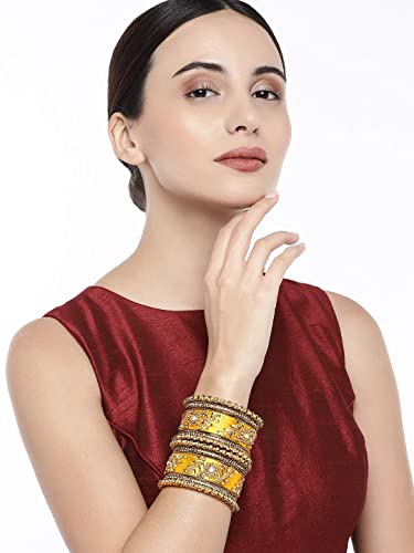 Aheli Traditional Wedding Designer Silk Thread Faux Stone Studded Bridal Bangle Set Chuda Indian Ethnic Bollywood Fashion Jewelry For Women (Yellow) #TOP3