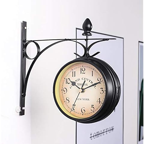 SHANGSKY Retro Double Sided Wall Clock, Outdoor Garden Clock with Antique Iron Casing Design Waterproof for Indoor Home Garden and Mans Birthday Gift (Black) Cover