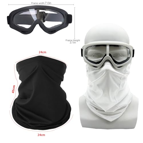 Image of LJDJ Safety Goggles - Pack of 2 - Glasses Adjustable Outdoor Sports Dust-Proof Protection Eyewear Perfect for Foam Game Gun and Blaster (Black + White)