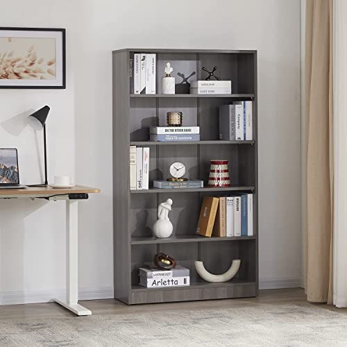 Farini Grey Bookshelf For Bedroom 5 Shelf Office Bookcase 60 Inches Tall Modern Wood Bookshelf For Living Room 5 Tier Wide Manga Bookshelf Library Bookcase #TOP1