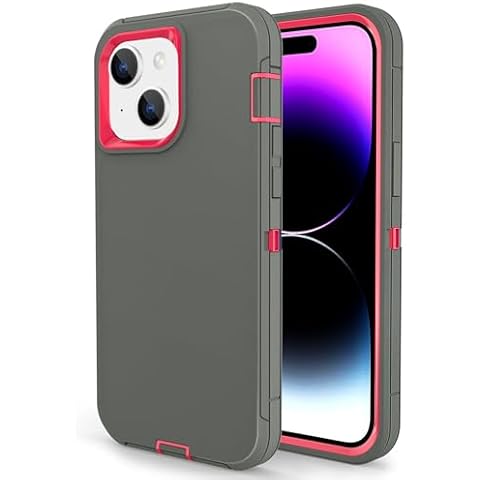 Ballaber Case for iPhone 15, iPhone 14 Phone Case, Dual Layer Shockproof Full Body Cover Military Grade Drop Protection Heavy Duty Phone Case for Apple Phone 15/14/13 6.1 inch (Grey/Rose) Cover