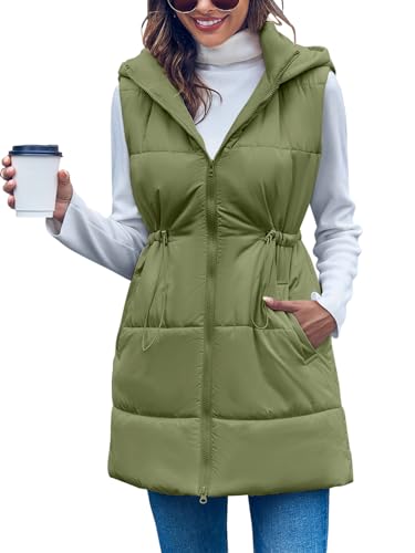Inorin Womens Quilted Puffer Vests Hooded Sleeveless Long Outwear Jacket Zip Up Winter Coat with Pockets