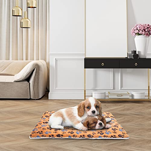 Nobleza-Dog-Bed-Mat-Fluffy-Fleece-Pet-Blankets-Warm-Dog-Crate-Mat-Washable-Puppy-Bed-Mat-with-Paw-Print-Dog-Bed-Mattress-Dog-Pad-Cat-Cushion-Pet-Bed-Mat-for-Small-Pet-Puppy-Kitten-Brown-S-55x42-cm