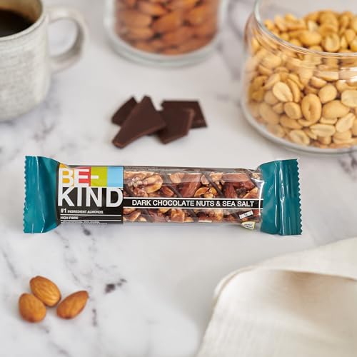 بي كايند، شوكولاتة داكنة ومكسرات وملح البحر، عبوة من 12 قطع، 40 غرام، خالية من الغلوتين، غنية بالألياف، مصدر للبروتين، خالية من المواد الحافظة والألوان والنكهات الاصطناعية