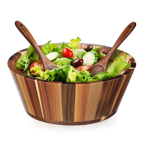 LemonRoad 12 Acacia Wood Salad Bowl, Salad Mixing Round Design Fruit Bowl, Durable and Stylish...