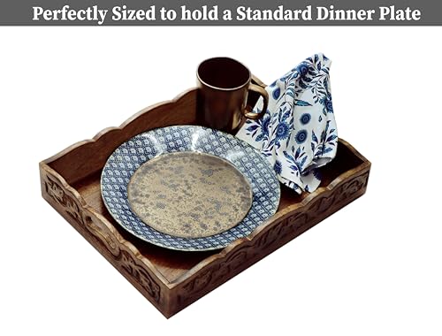 COTTON CRAFT Hand Carved Wooden Serving Tray - Breakfast Tray with Handles - Image 3