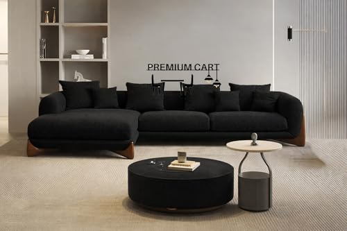 Image of Upholstered 3 Seater Sofa Three Seater Sofa with Wooden Legs for Living Room Hotels & Offices (RHS 4 Seater Black Boucle)