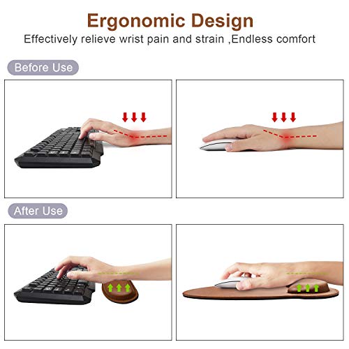 Mouse Pads With Wrist Support And Keyboard Wrist Rest Pad Set,Ergonomic Pu Leather Mouse Pad For Laptop Computer,Non Slip Base Comfortable Mousepad Raised Memory Foam Easy Typing Pain Relief,Brown #TOP5