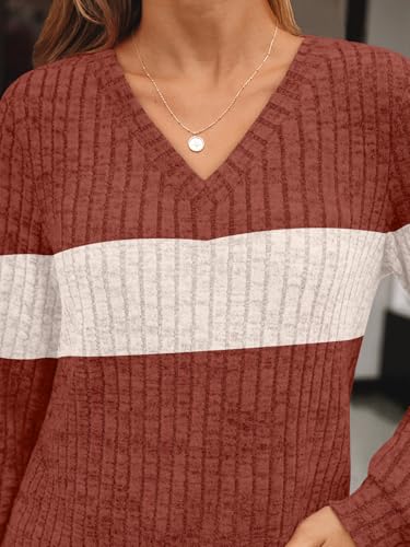 Image of AUTOMET Womens V Neck Long Sleeve Shirts Fall Tops 2026 Lightweight Sweater