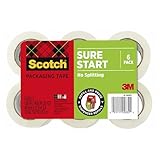 Scotch Sure Start Packing Tape, Clear, Holiday Wrapping Tape with Quiet Unwind and Easy Start, 1.88 in. x 25 yd., 6 Tape Rolls, Packaging May Vary