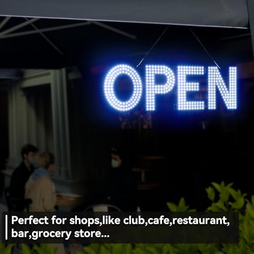 Image of LED Open Sign for Business 22 inchLx7 inchH with 10 Dimming Levels, 3 Modes & Adjustable Chain - Ultra Bright Storefront Signs for Window Glass Door Shop Retail Restaurant Salon (Cold White)