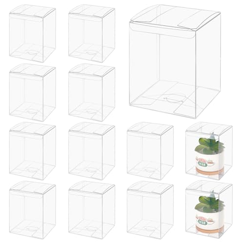 BENECREAT Paquete de 15 cajas de regalo transparentes rectangulares de PVC de 3.9 x 3.9 x 5.1 pulgadas, para embalaje, venta al por menor, fiestas, regalos, bodas, negocios