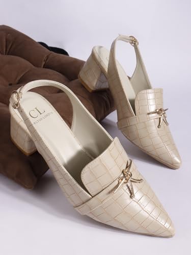 Image of Carlton London Women Comfortable Block Heel Pointed Toe Slingback Fashion Shoes for Party, Office use, Casual use