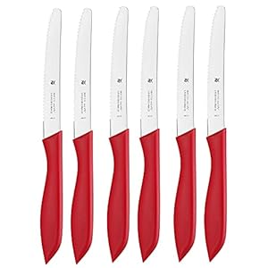 WMF Classic Line Breakfast Knife Set 6 Pieces, 23 cm, Serrated Bread Knife, Edge Bread Knife, Special Blade Steel, Plastic Handle, Red